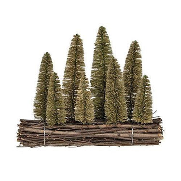 Bottle Brush Christmas Trees on Wooden Log - The Fox Decor